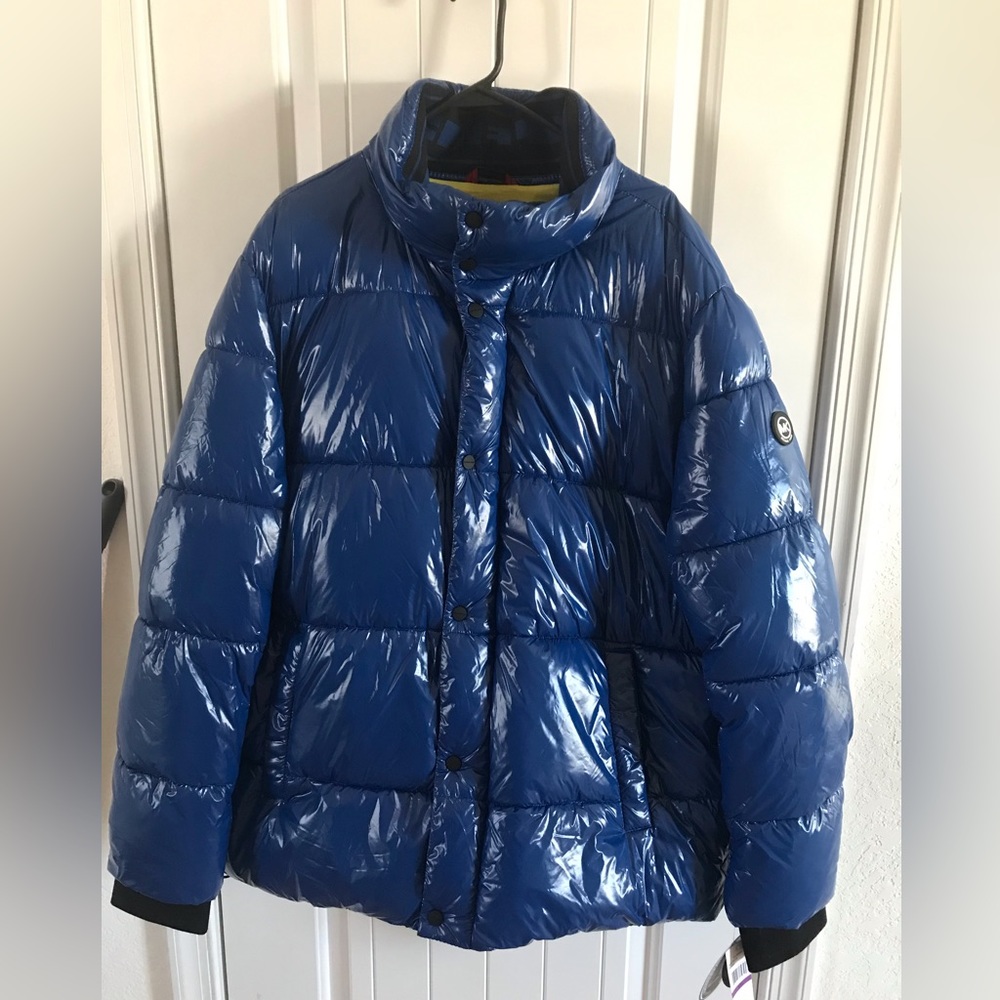 Michael Kors Quilted Patent Puffer Jacket Coat Ivy High Shine MC60651 New NWT